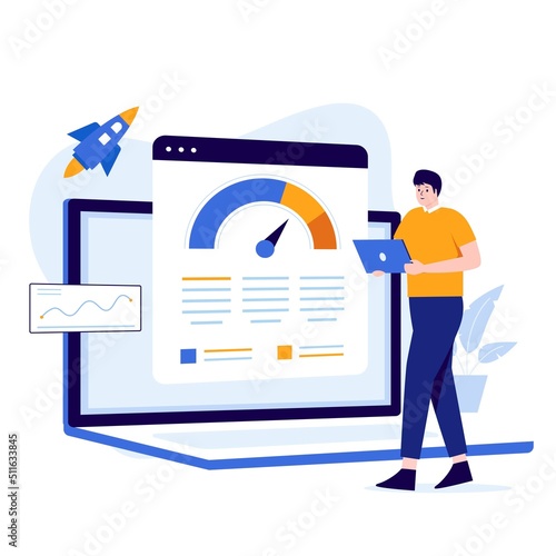 Flat design of fast loading site test. Illustration for websites, landing pages, mobile applications, posters and banners. Trendy flat vector illustration