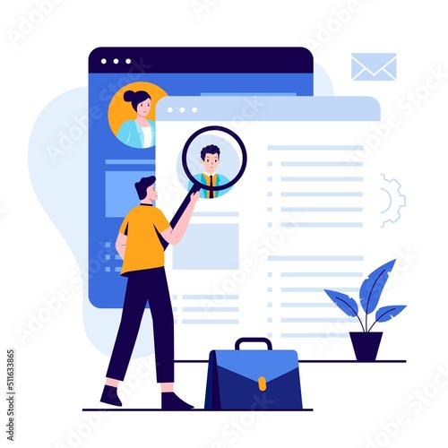 Virtual job fair illustration concept. Illustration for websites, landing pages, mobile applications, posters and banners. Trendy flat vector illustration