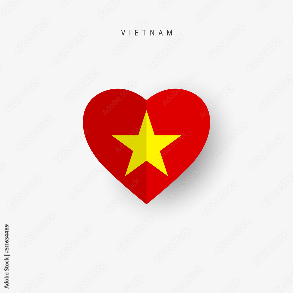 Vietnam heart shaped flag. Origami paper cut Vietnamese national banner. 3D vector illustration isolated on white with soft shadow. Vietnam heart shaped flag. Origami paper cut Vietnamese national banner. 3D vector illustration isolated on white with soft shadow.