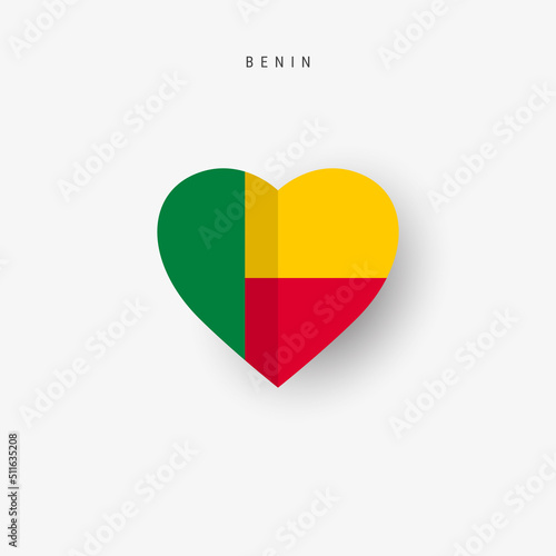Benin heart shaped flag. Origami paper cut Dahomey national banner. 3D vector illustration isolated on white with soft shadow.