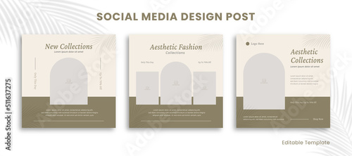 Set of 3 Editable Template Social Media Instagram Design Post. Suitable for Post, Sale Banner, Promotion, Ads, Advertising, Fashion, Beauty, Furniture