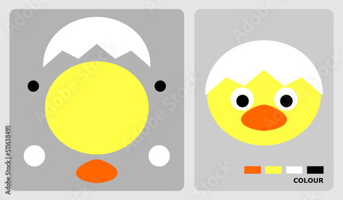 Pattern of a chick's head with an egg on its head for felt craft kids or paper craft. Vector illustration of chicks puzzle. cut and glue patterns for children's crafts.