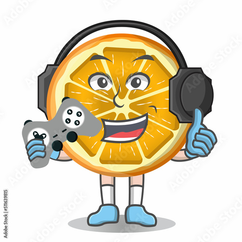 Orange Gamer Cartoon Vector Icon Illustration. Orange Character