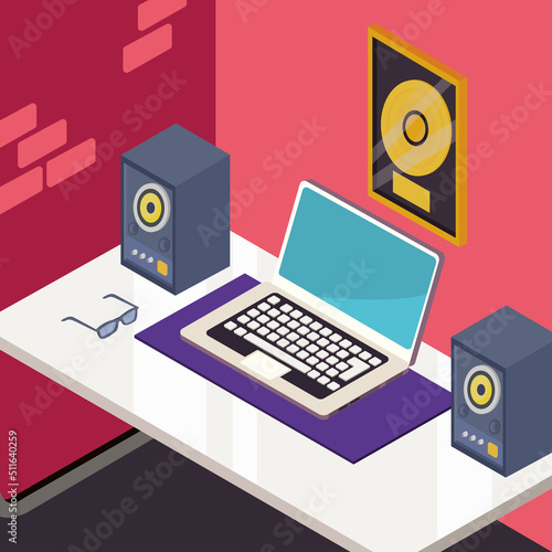 isometric work desktop poster