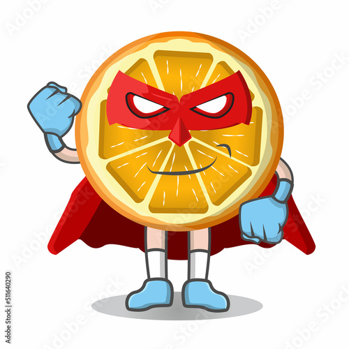 Superheroes slice orange fruits in different costumes set of colorful vector Illustrations