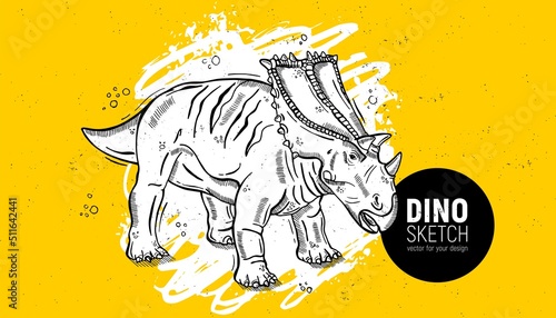 Hand drawn dinosaur sketch. Triceratops