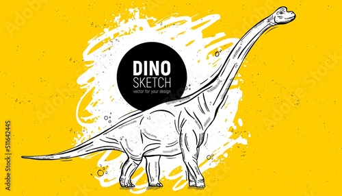 Hand drawn dinosaur sketch. Diplodocus