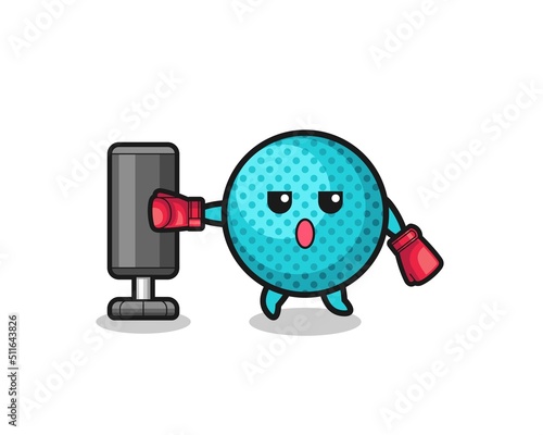 spiky ball boxer cartoon doing training with punching bag