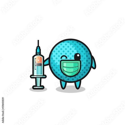 spiky ball mascot as vaccinator