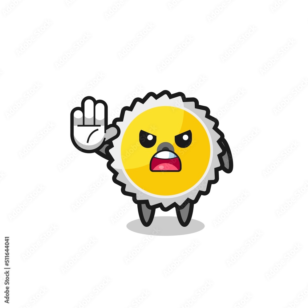 saw blade character doing stop gesture saw blade character doing stop gesture