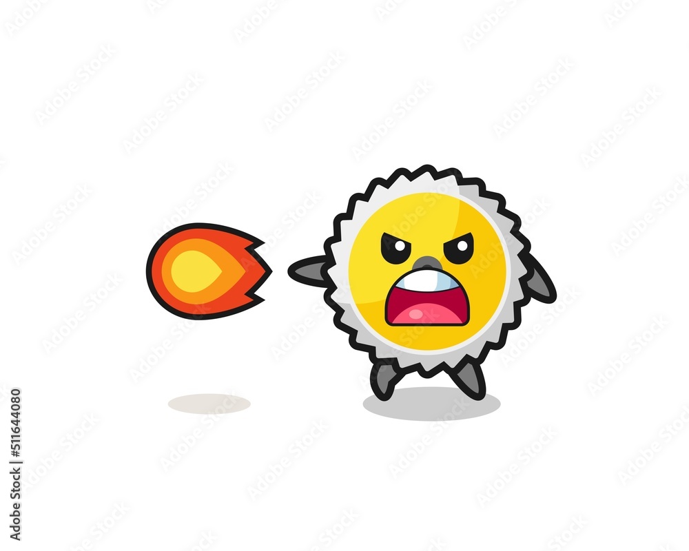 cute saw blade mascot is shooting fire power cute saw blade mascot is shooting fire power