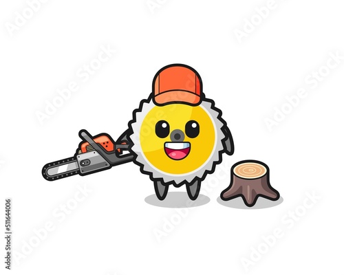 saw blade lumberjack character holding a chainsaw