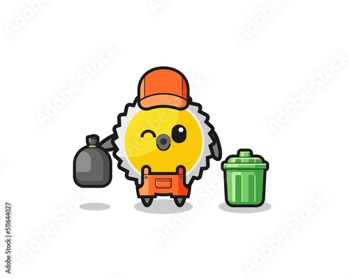 the mascot of cute saw blade as garbage collector