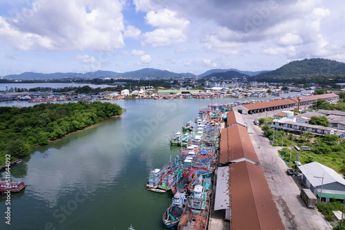 Aerial view of Phuket Fishing port is the largest fishing port Located at koh siray Island Phuket Thailand © panya99