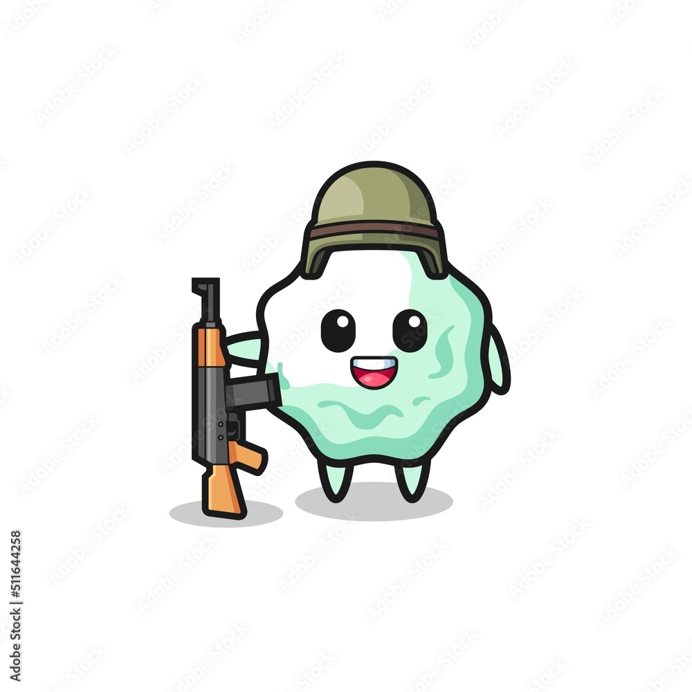 cute chewing gum mascot as a soldier