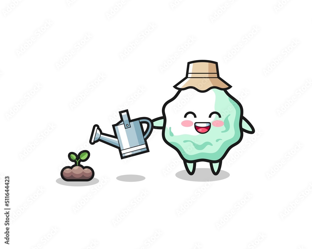 cute chewing gum is watering plant seeds