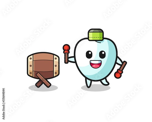 tooth muslim cartoon is beating the bedug