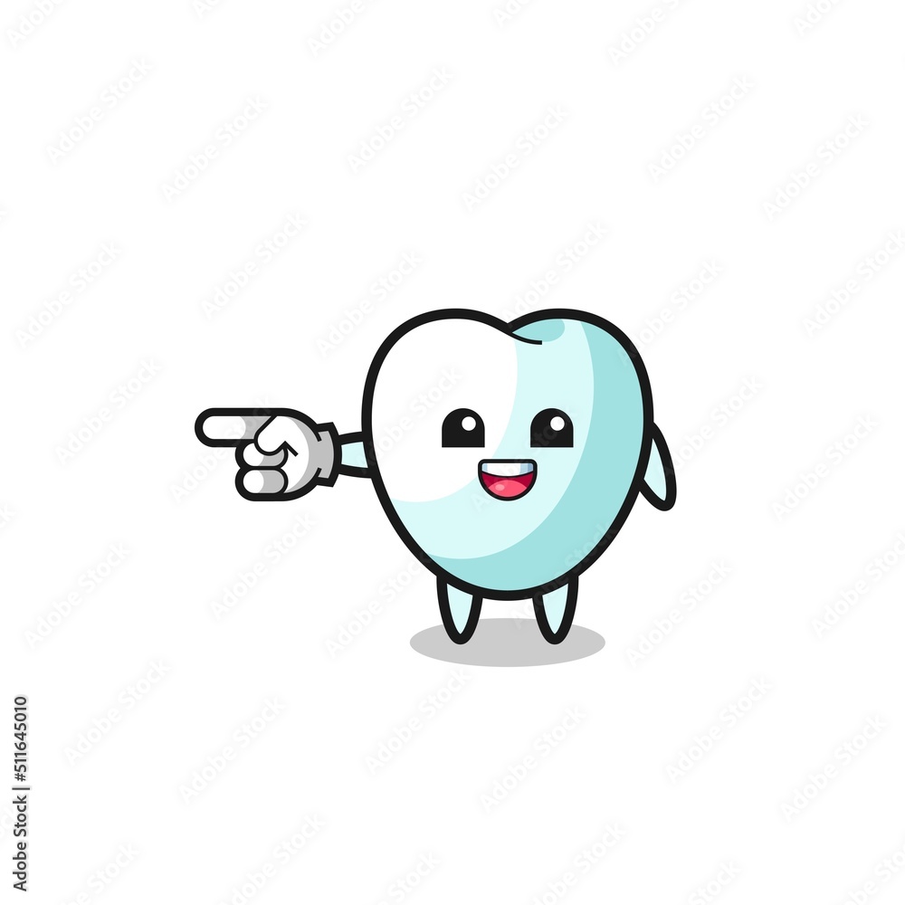 tooth cartoon with pointing left gesture tooth cartoon with pointing left gesture