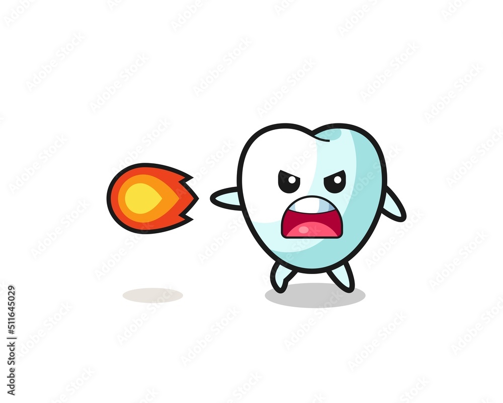 cute tooth mascot is shooting fire power cute tooth mascot is shooting fire power