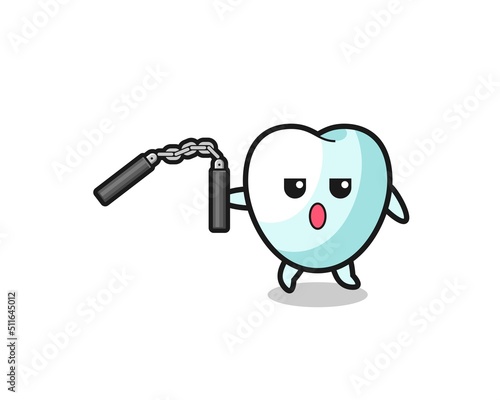 cartoon of tooth using nunchaku
