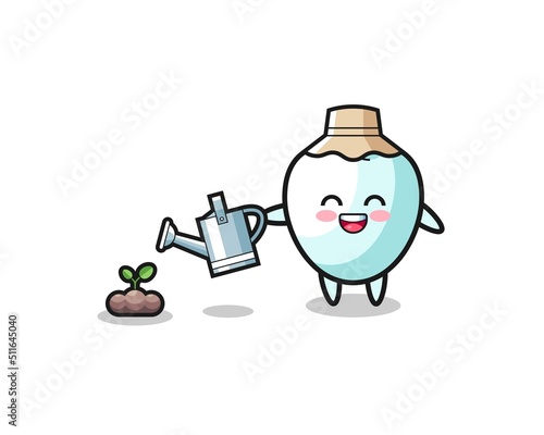 cute tooth is watering plant seeds