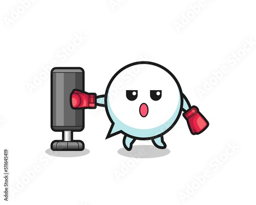 speech bubble boxer cartoon doing training with punching bag