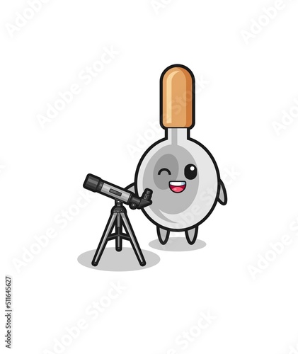 cooking spoon astronomer mascot with a modern telescope