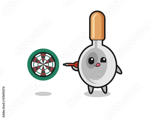 cute cooking spoon is playing dart