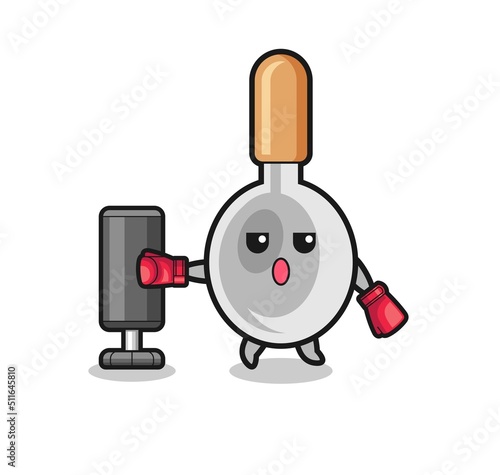 cooking spoon boxer cartoon doing training with punching bag