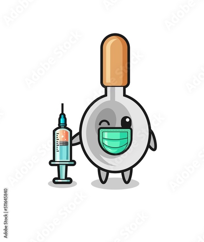 cooking spoon mascot as vaccinator