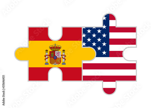 puzzle pieces of spain and usa flags. vector illustration isolated on white background