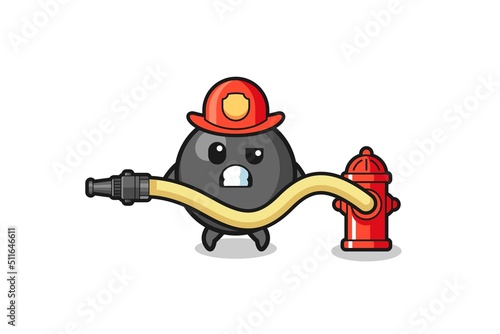 dot symbol cartoon as firefighter mascot with water hose