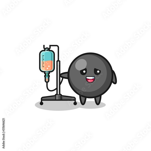 cute dot symbol character standing with infusion pole