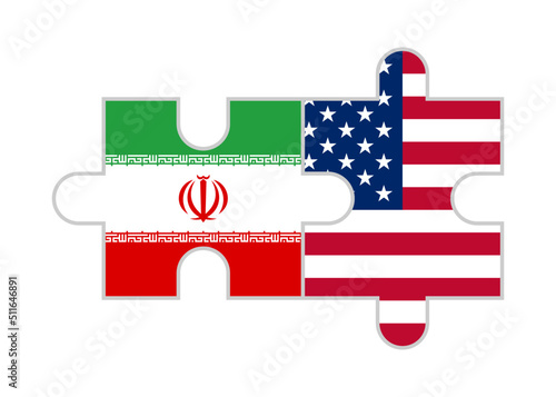 puzzle pieces of iranian and usa flags. vector illustration isolated on white background
