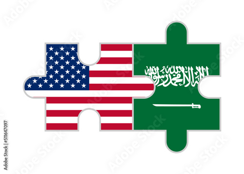 puzzle pieces of united states and saudi arabia flags. vector illustration isolated on white background