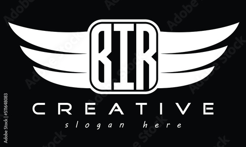 BIR three-letter Wing minimal typography font Monogram emblems flying logo. Vector template