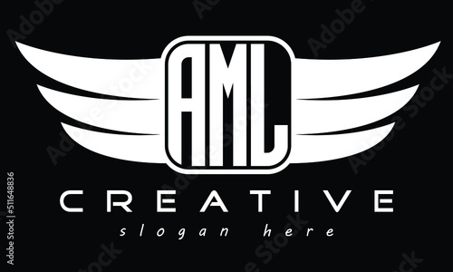 AML three-letter Wing minimal typography font Monogram emblems flying logo. Vector template