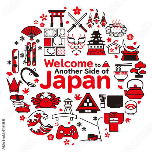 日本　旅行・観光の丸いイメージ背景　正方形　A
