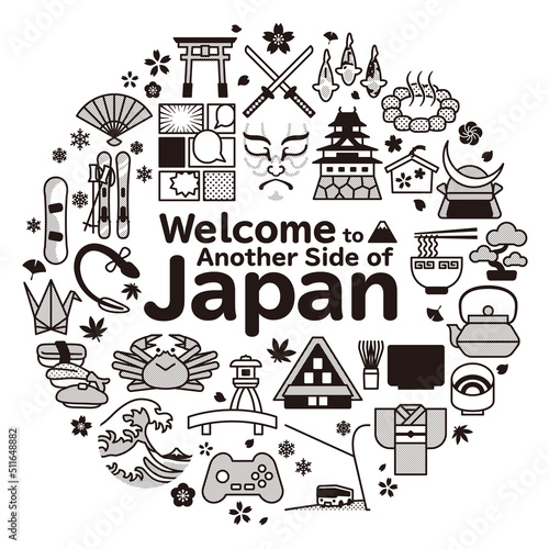 日本　旅行・観光の丸いイメージ背景　正方形　B