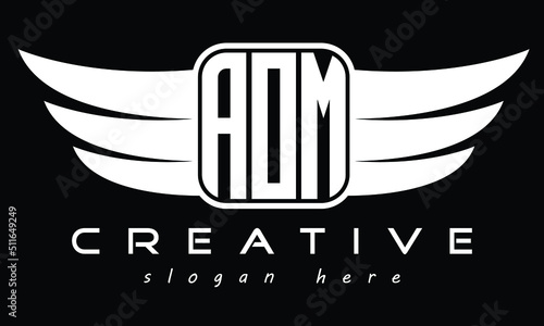 AOM three-letter Wing minimal typography font Monogram emblems flying logo. Vector template photo