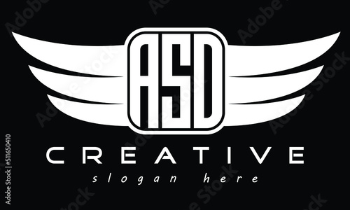 ASO three-letter Wing minimal typography font Monogram emblems flying logo. Vector template