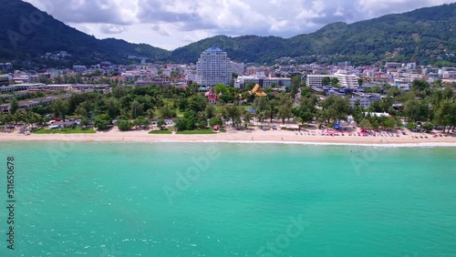 Phuket Patong beach top down view from drone camera, Beautiful patong beach Phuket Thailand Amazing sea beach sand tourist travel destination in the andaman sea Beautiful island on June 17-2022 photo