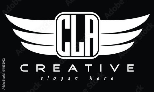 CLA three-letter Wing minimal typography font Monogram emblems flying logo. Vector template