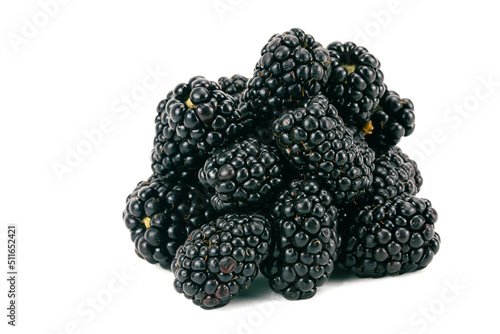 Blackberry isolated in white background, studio lighting, macro detailing, negative space for copy