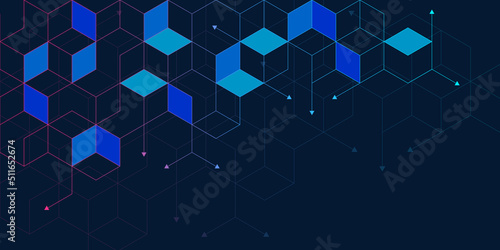 The graphic design element and abstract geometric background with isometric digital blocks. Blockchain concept and modern technology