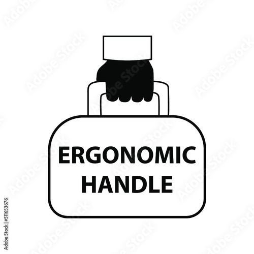 Ergonomic handle sign for sticker printing. Product information vector badge or tag