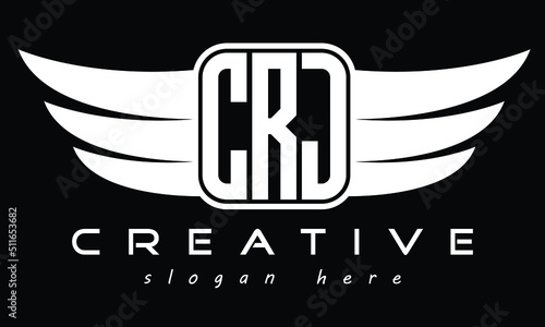 CRJ three-letter Wing minimal typography font Monogram emblems flying logo. Vector template