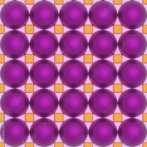 Metallic shiny multicolored spheres and cubes with shadows and reflections in rows and columns. Seamless repeating pattern for background or backdrop. 3d illustration