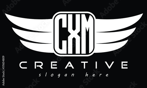 CXM three-letter Wing minimal typography font Monogram emblems flying logo. Vector template photo