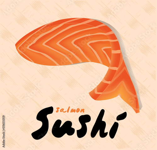 Fresh raw salmon piece. Sushi sashimi japan asian food. Sashimi or sushi logo vector